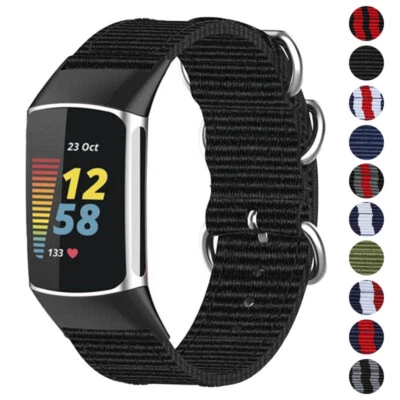 StrapsCo Durable 3-Ring Nylon Replacement Watch Band Strap for Fitbit Charge 5