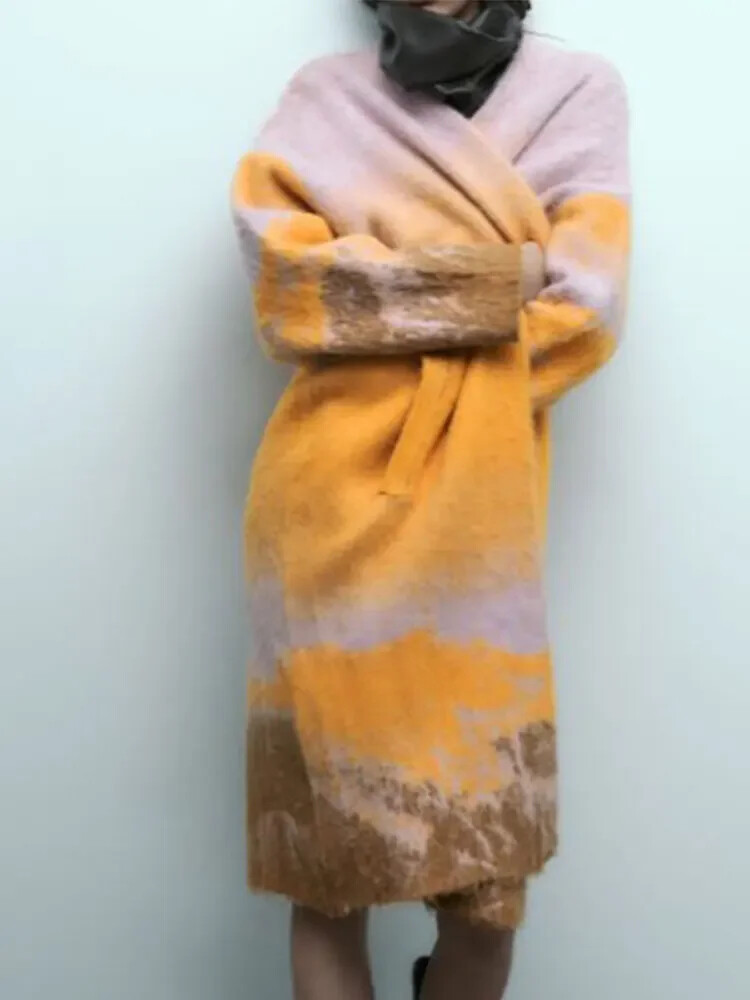 Degradado Tejido Mujer Cárdigan Suelto Manga Larga Invierno Suéter Chaqueta