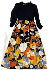 Vintage R K Women  s Small 1960s Maxi Dress Navy top Floral skirt Bright Mod