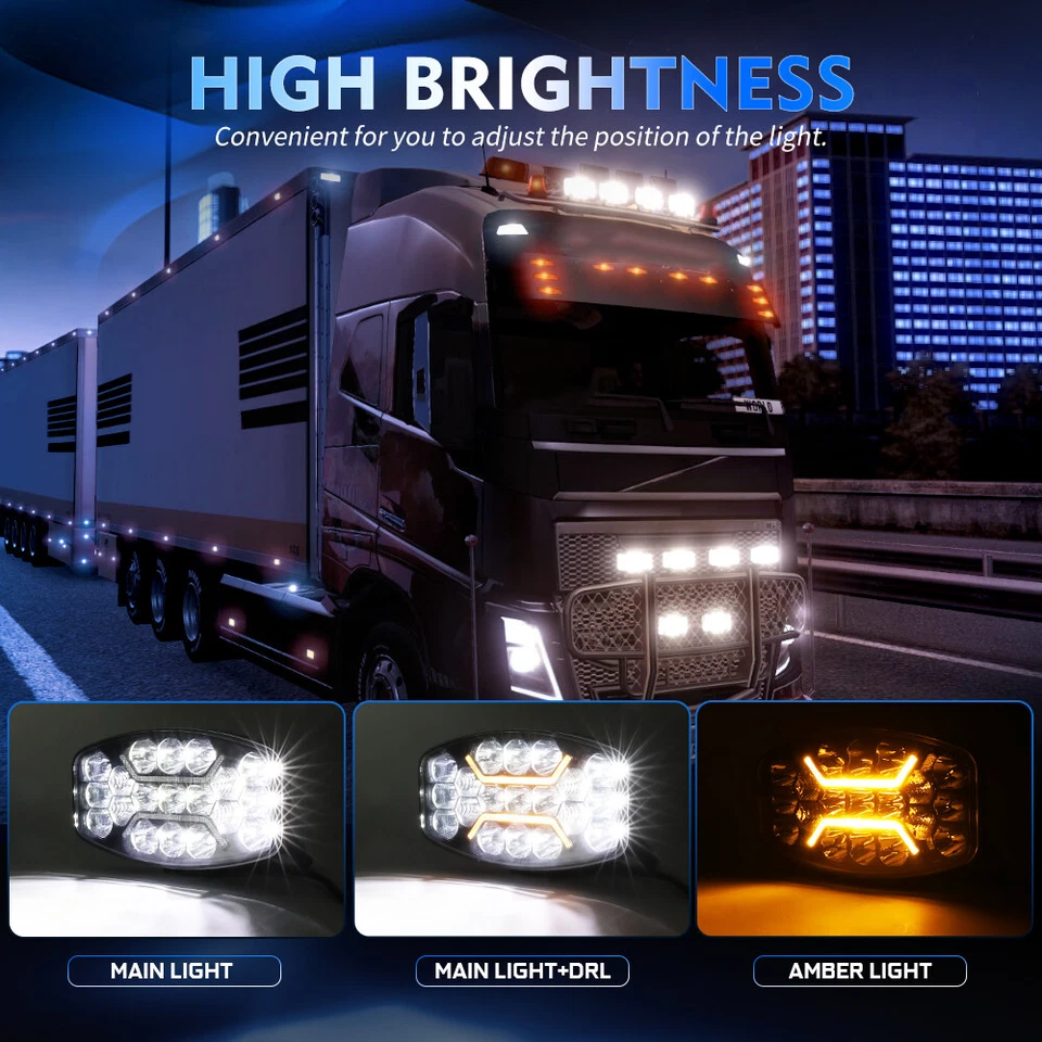 4X 10'' Led Jumbo Fog Spot Light White Amber For Truck Lorry Volvo Renault DAF - image 2 of 4