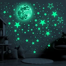 Moon and stars Fluorescent Stickers - Create a Magical Glow in Your Kid's room