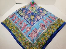 Beautiful Vintage Silk Roman Theme Scarf Rare Print Blue/Multi 33.5" x 32"