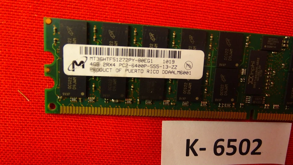 4GB Micron DDR2-800 PC2-6400P ECC Reg Server-Ram MT36HTF51272PY-80EG1 2Rx4 240p - Image 2 of 2