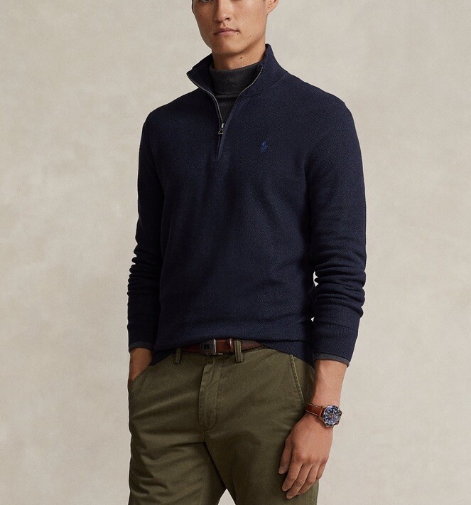 $145 Polo Ralph Lauren Men's Mesh-Knit Cotton Quarter-Zip Sweater