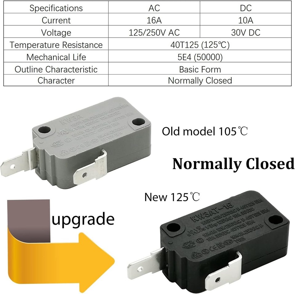 Microwave Door Switch Universal KW3AT16 2x Normally Open