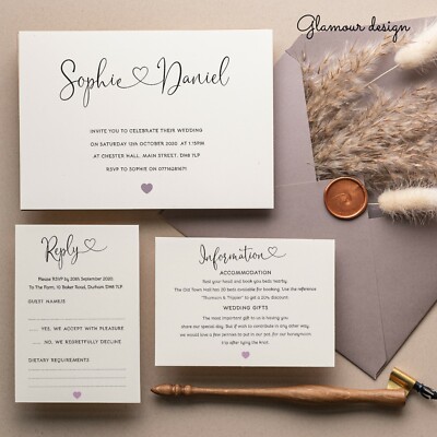 Personalisiertes Hochzeitseinladungsset - Informationskarte - RSVP-Karte Abend (W1)