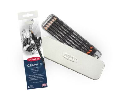 Derwent Grafik Graphit Zeichenstifte Dose 6er Set, 2H - 8B, Made in UK