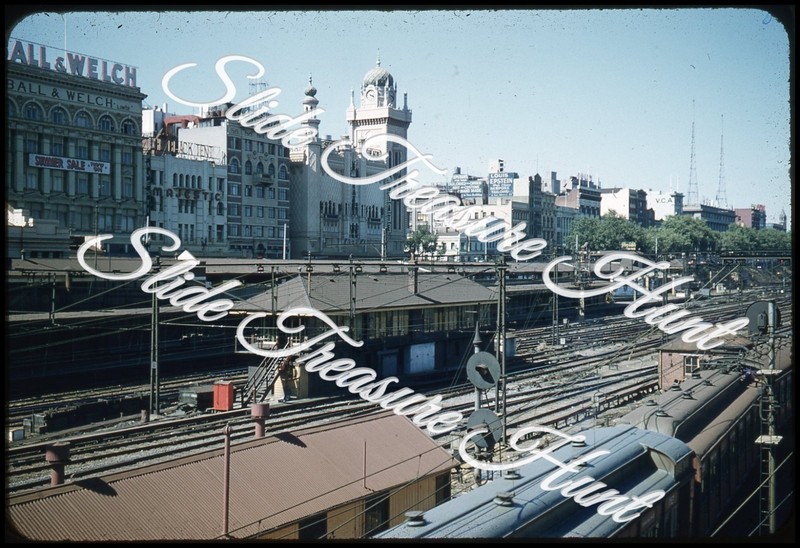 Australia Railroad Yard Melbourne Trains 35mm Slide 1950s Red Kodachrome Signs