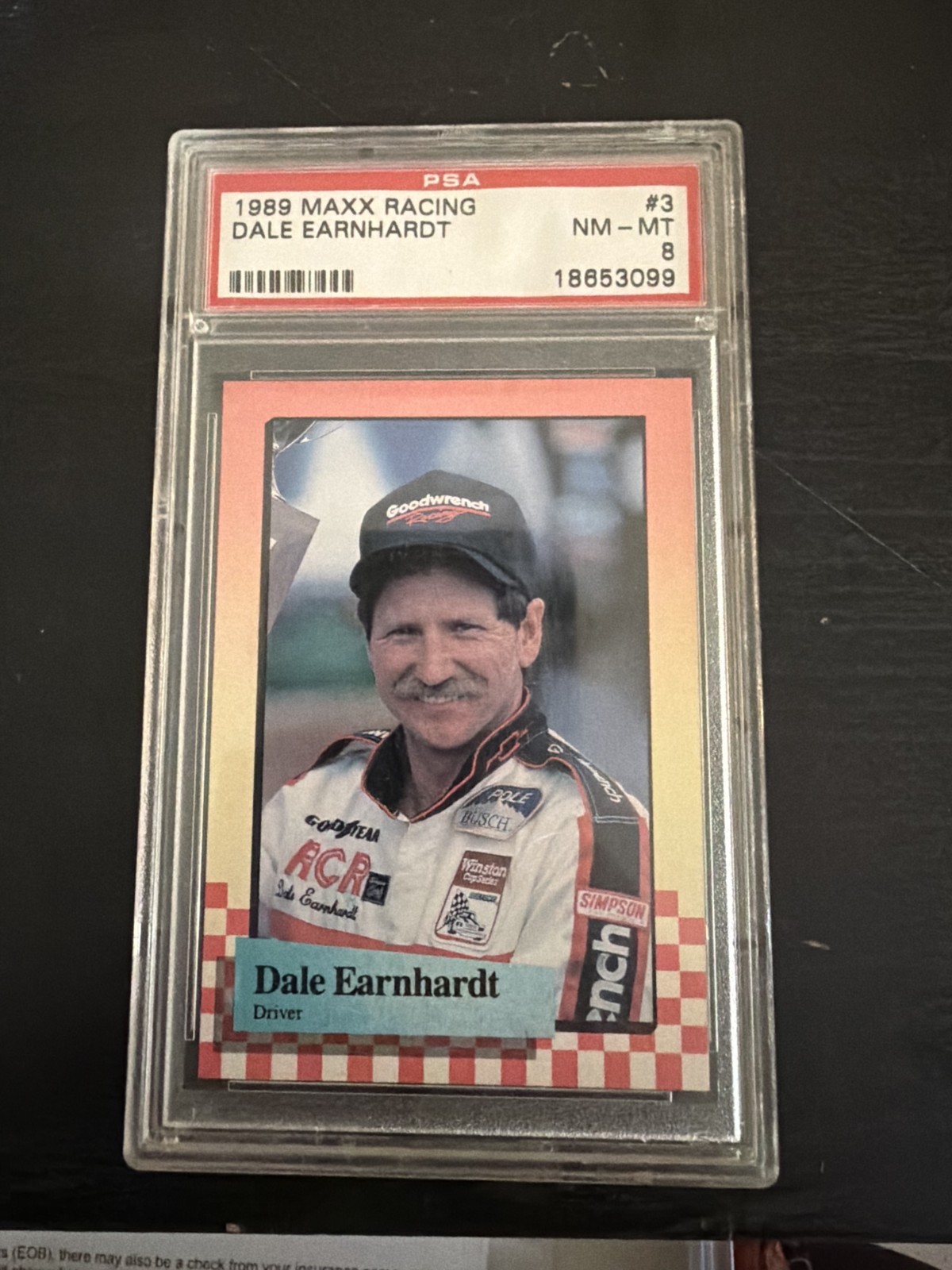 1989 Maxx Racing Dale Earnhardt Rookie Card #3 PSA 8 Goodwrench RC Sun Damaged