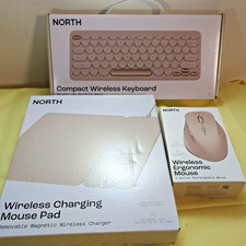 NORTH Wireless Keyboard and Mouse  Charging Mouse Pad Combo - Round Keys NIB