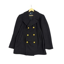 Vintage US Navy Wool Melton Pea Coat 40S Mens Double Breasted Gold Buttons 1974