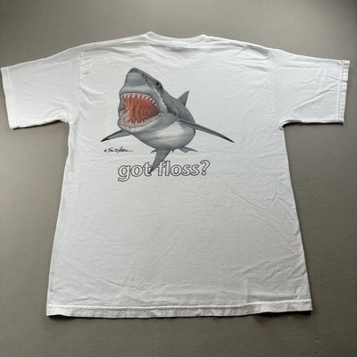 Vintage Shark T-Shirt Mens Large White Pocket Got Floss Game Fish Funny IGFA y2k