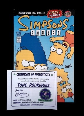 Simpsons Comics #113 Bongo 2006 SIGNED Tone Rodriguez w/COA Poster Intact