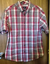 George Men's Red/Black/grey Plaid Short Sleeve Shirt Size M button up
