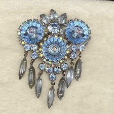 Vintage Juliana Brooch Blue Rivoli Stunning Chandelier Owl Eyes