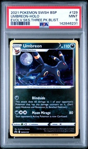 Umbreon Holo 129/203 Evolving Skies Three Pack Blisters Pokemon PSA 9