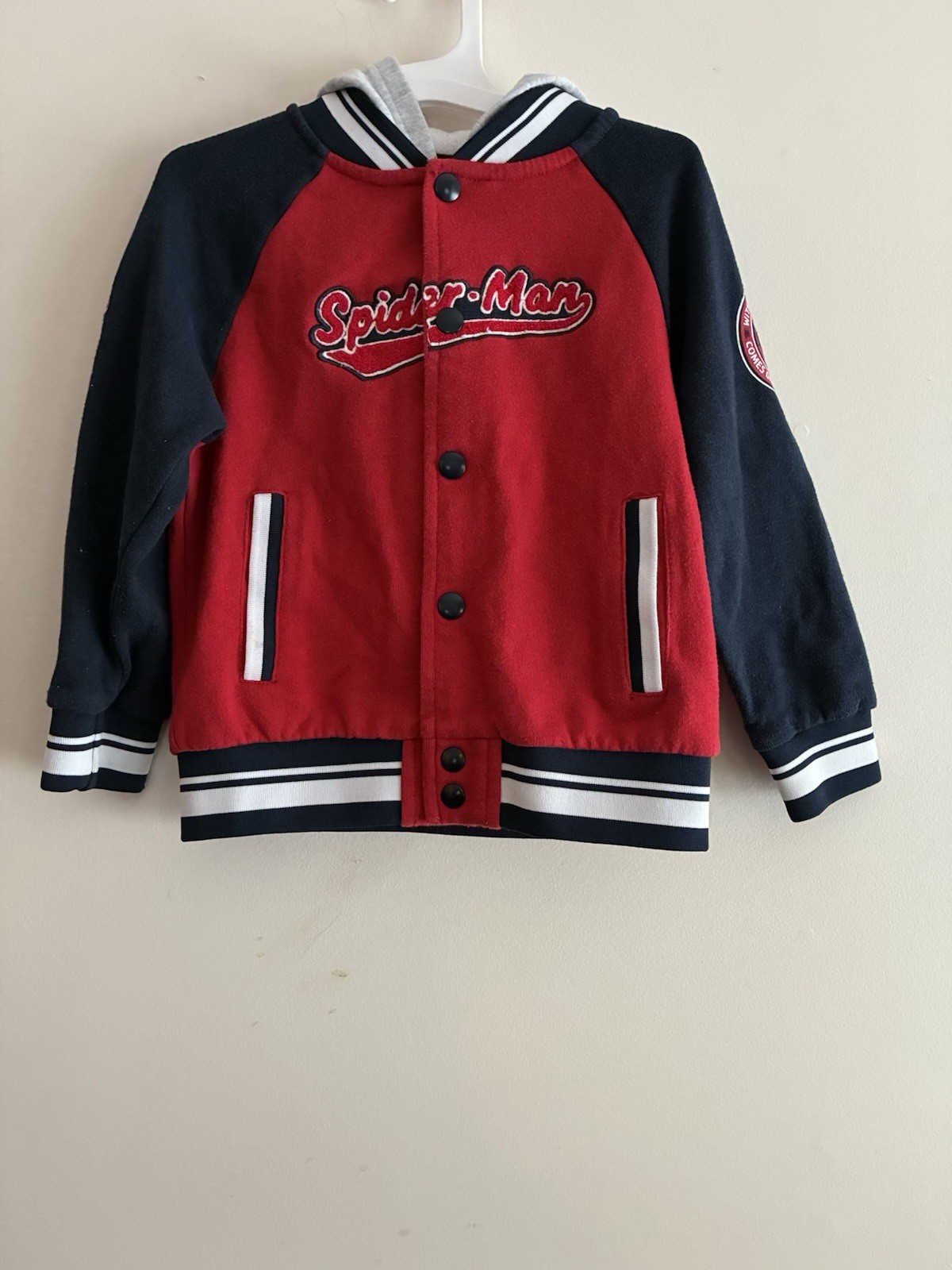 Marvel Spider-Man Kids Boys Cozy Fleece Raglan Sleeve Snap-Up Hoodie Red Navy 5