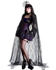 Funnysoft Spider Web Lace Cape Hooded Halloween Costume, 44.5 Inches, Black