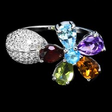 925 Sterling Silver Ring Pear Peridot 6x4mm Amethyst Citrine Gemstone Jewelry 9