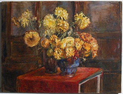 Sofie DAMIANOS (Wien 1872-1953) Blumen am Veranda-Tisch.