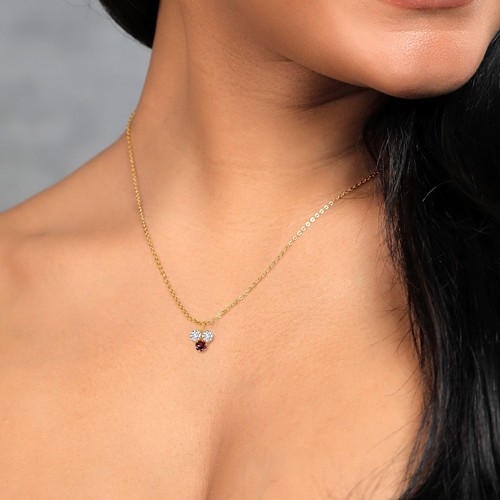14K Yellow Gold White Lab Grown Diamond and Rhodolite Garnet 3-Stone Pendant - Picture 4 of 4