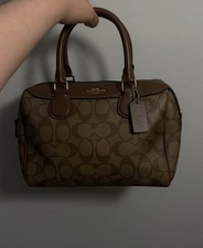 Coach Brown Logo Satchel Top Handle Bag Gold Hardware Double Handles