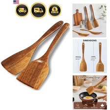Espátulas de Madera, Juego de 2 Piezas de Utensilios de Cocina de Madera de Acacia Natural para...