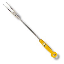 Vintage EKCO Flint Meat Carving Fork Yellow Handle Chromium Plated 16.5" BBQ