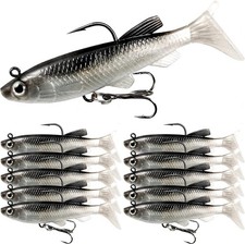 10PCS Soft Swimbait Paddle Tail Shad Fishing Lures Minnow with Fishing Hooks