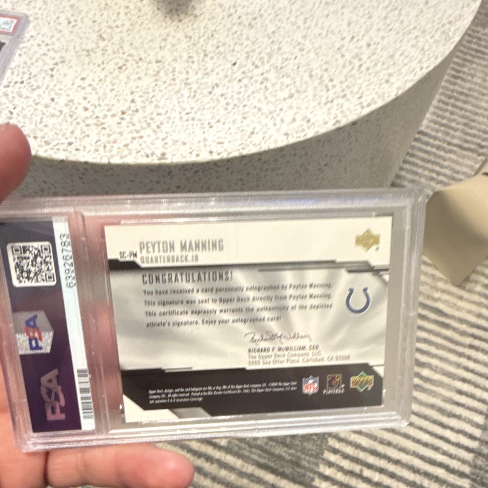 Upper Deck 2004 Pro Sigs Signature Collection Peyton Manning Auto #SC-PM PSA 9 view 4
