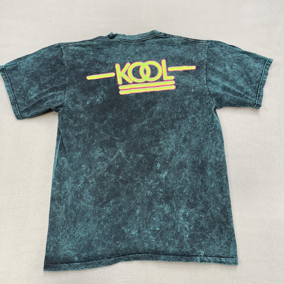 Vintage KOOL Shirt Mens XL Green Acid Wash Neon Graphic Bluegrass Tees 80s