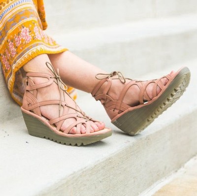 Fly London Yuke Strappy Wedge Sandals Rose Color size 40 (9-9.5)