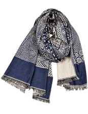 Men Retro Soft Lightweight Cotton Linen Patterned Scarf 76 x 25 inches Navy b...