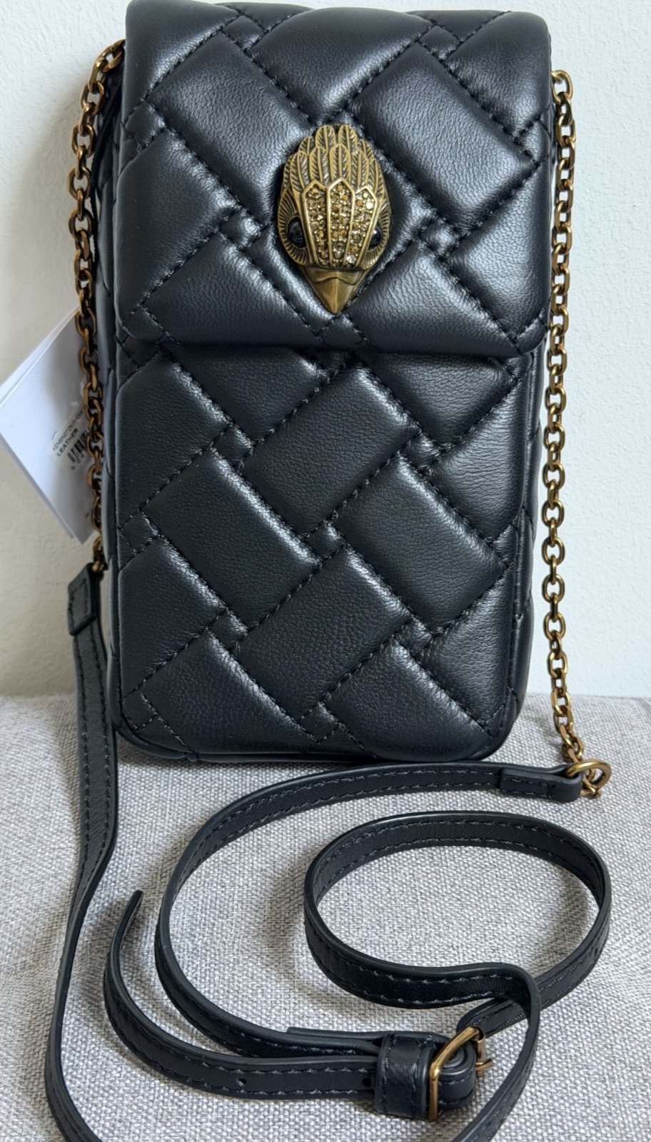 Kurt Geiger Black Leather Kensington Phone Crossbody Bag Quilted NWT RRP £159