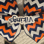 Girls Chevron Ribbon Hair Bow w/ Glitter, Blue Orange White Vikings Theme — photo 1