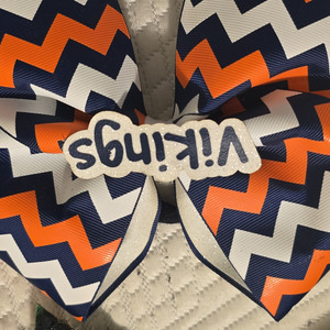 Girls Chevron Ribbon Hair Bow w/ Glitter, Blue Orange White Vikings Theme