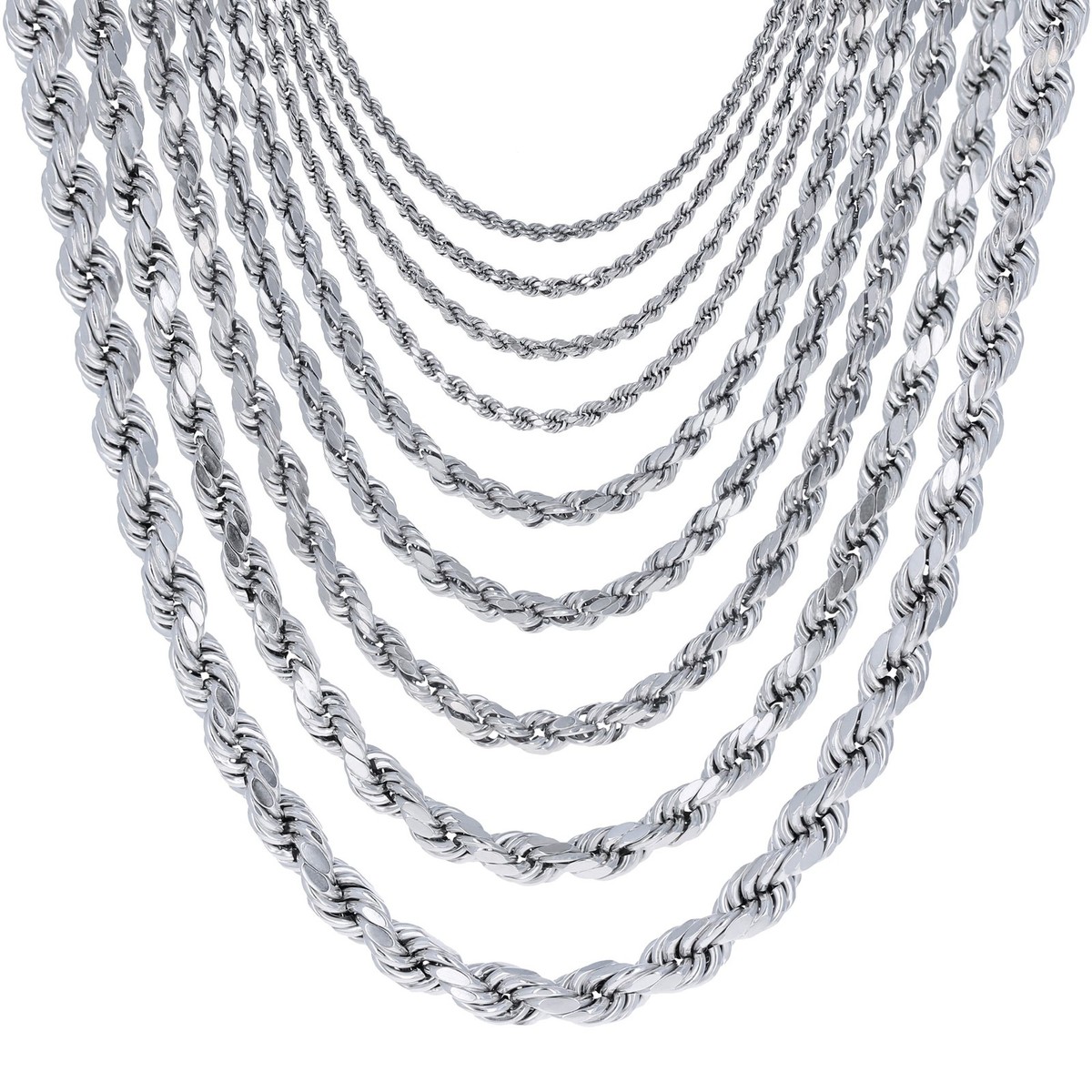 L*P様 10K white gold rope necklace 46cm 1 10K White Gold 1.5mm-7mm Diamond Cut Rope Chain Necklace Mens