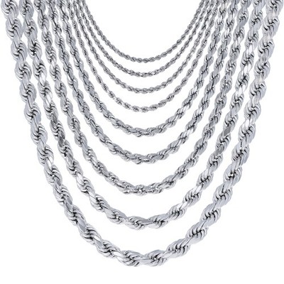 10K White Gold 1.5mm-7mm Diamond Cut Rope Chain Necklace Mens Womens 16''-30''
