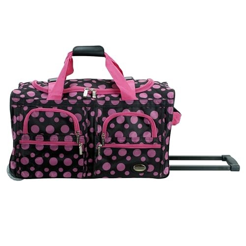 ROCKLAND ROLLING DUFFEL BAG 22" - BLACK PINK DOT