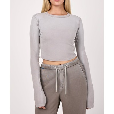 Cotton Citizen Verona Crop Shirt Silver Cast Ribbed Long Sleeve Top Small