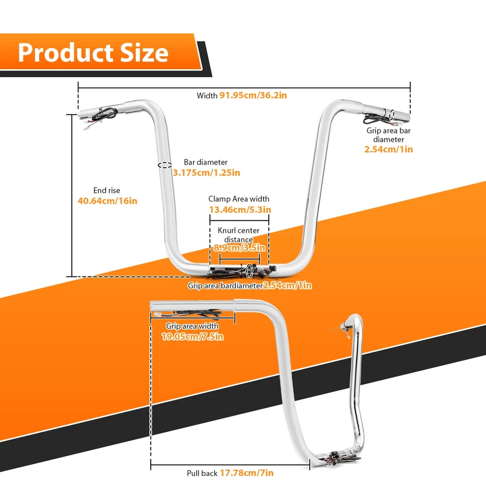 Manillar de barra de suspensión Ape precableado de 16" de alto para Harley SPORTSTER Dyna Softail Foto 2 de 4