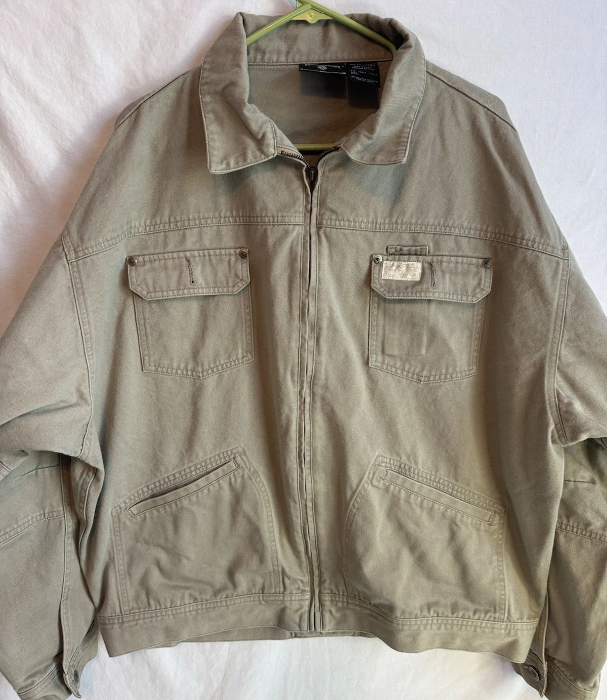 Vintage 90s Rocawear Gray Denim Jacket 2XL Full Zip Embroidered Logo Spell Out