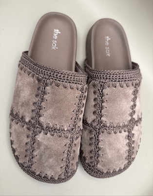 The Sak Mushroom Gray Suede Leather Cow Hide Patchwork Bolinas Clog US Size 10