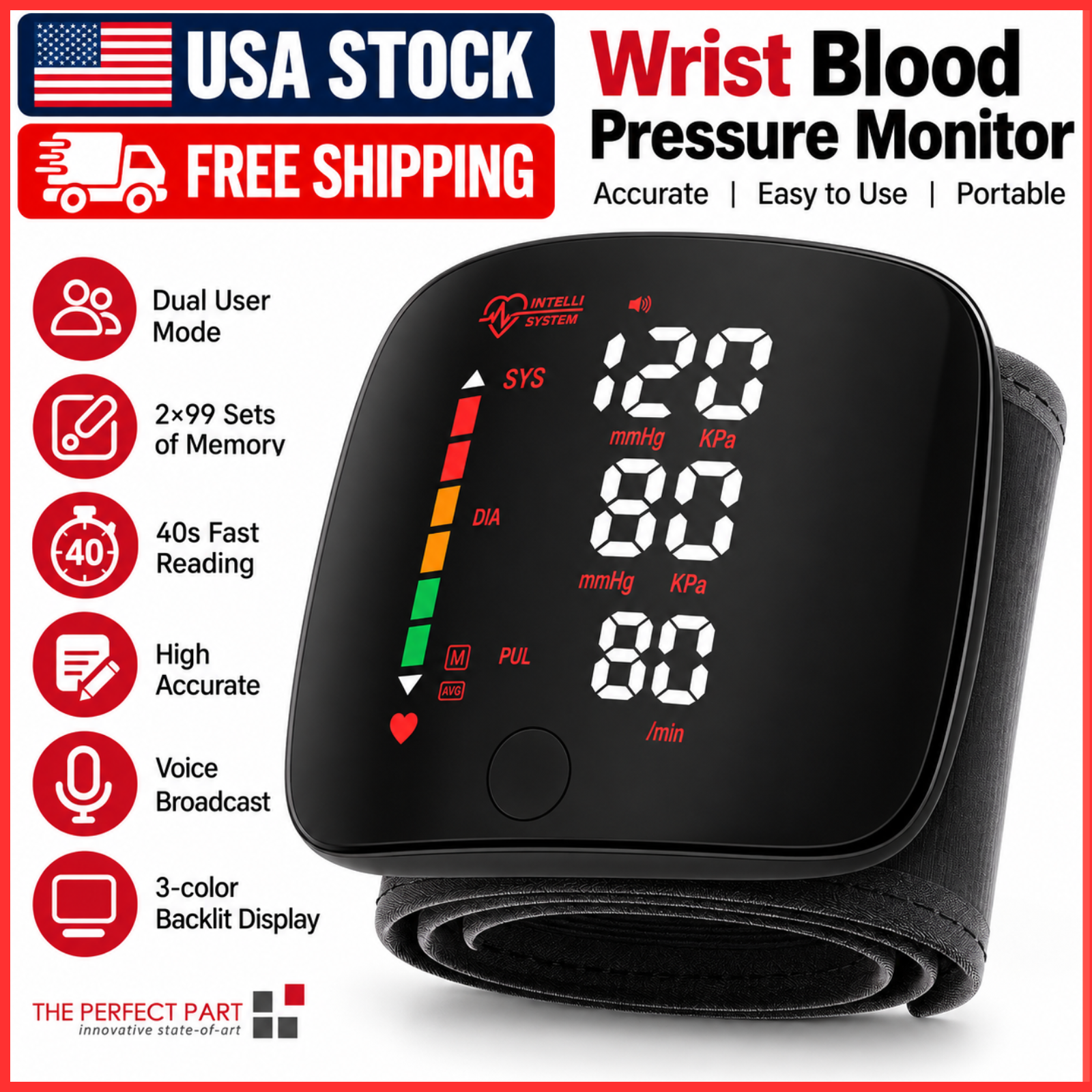 Led Bp Machine LED Blood Pressure Monitor Wrist Rechargeable Voice Broadcast Heart ...