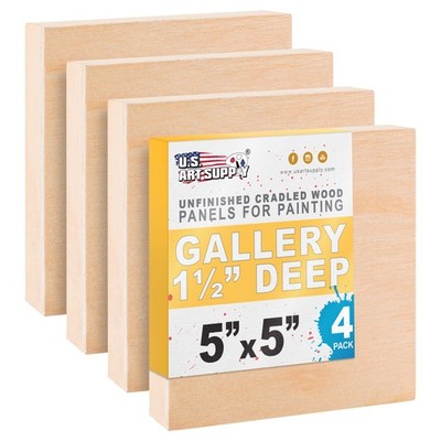 5'' x 5'' Birch Wood Paint Pouring Panel Boards, Gallery 1.5'' Deep Cradle (4 Pack)