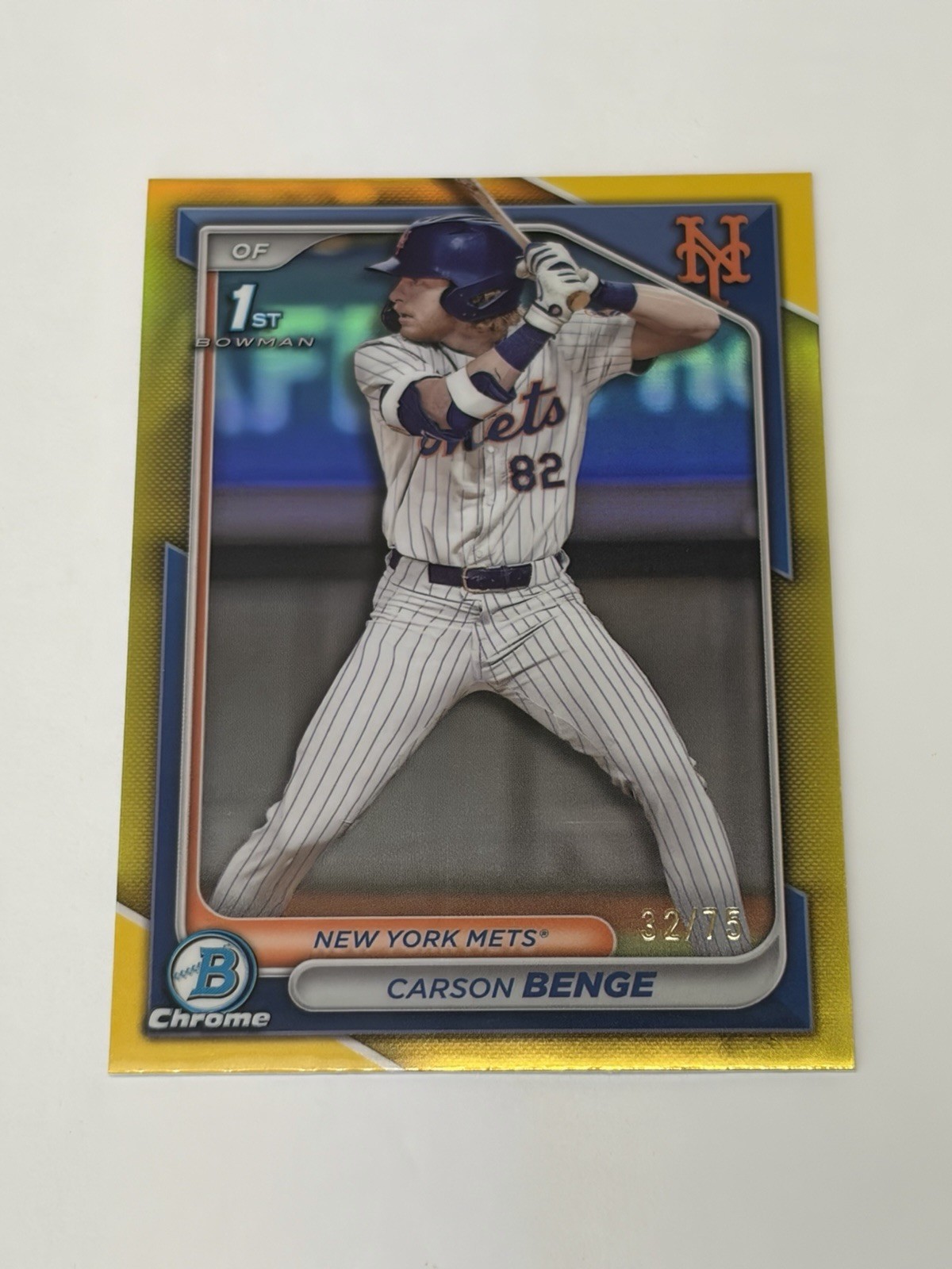 2024 Bowman Draft Chrome Carson Benge Chrome Yellow Refractor 1st /75 Mets