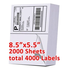 4000 Premium 8.5x5.5 Half Sheet Shipping Mailing Label Self Adhesive 2 Per Sheet