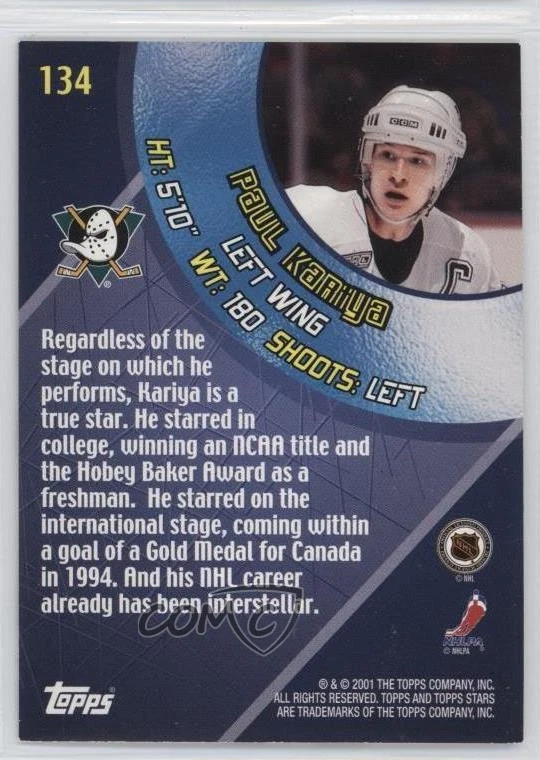 2000-01 Topps Stars Paul Kariya #134 HOF - Image 2 of 2