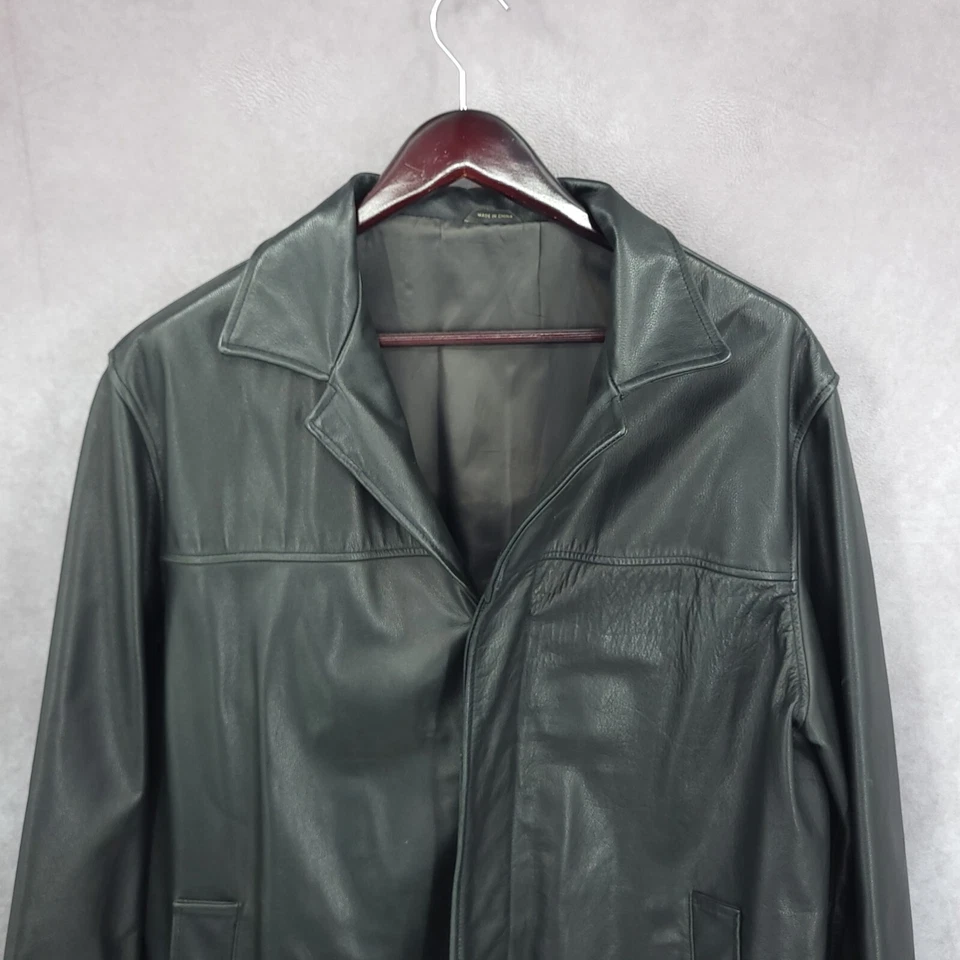 Banana Republic Jacket Mens Large Black Leather Button Up Biker Moto Bomber - Image 4 of 4