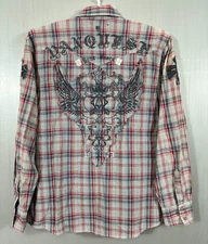 Roar Enough Excuses Shirt Mens XXL Gray Plaid Long Sleeve Button Up Cotton